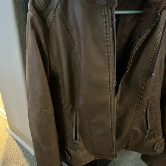 Brown Faux Leather Jacket - Picture 2 of 10